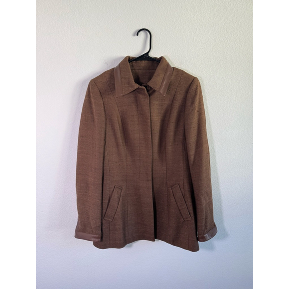 CARLISLE Jackets & Blazers - Women's Carlisle Brown Silk Blend Blazer Jacket with Leather Trim Size 10